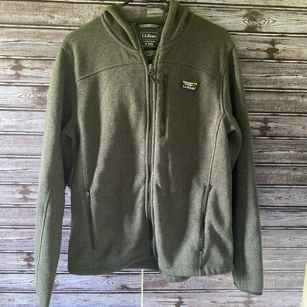 LL‎ Bean Men's Full-Zip Sweater/Jacket Size M Regular Green Slightly Fitted Logo